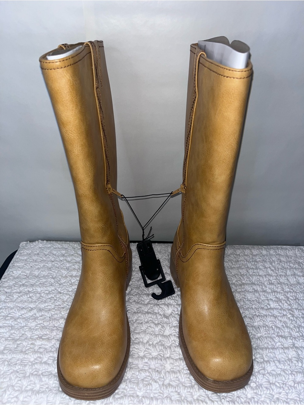 No Boundaries Tall Riding Boots in Mustard Brown